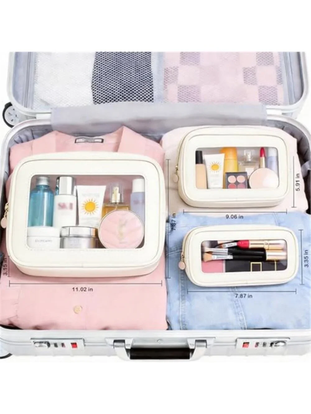 3-Piece Travel Clear Makeup Bag Set, Small Large Clear Cosemetic Bag